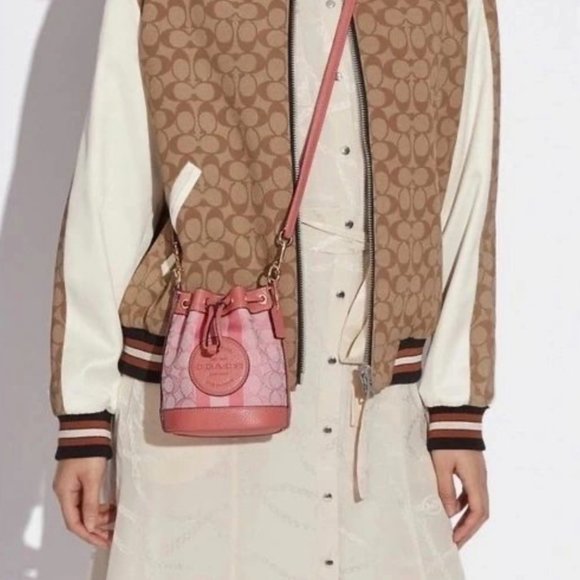 coach Mini Dempsey Bucket Bag In Signature Jacquard With Stripe And Coach Patch - Picture 8 of 8